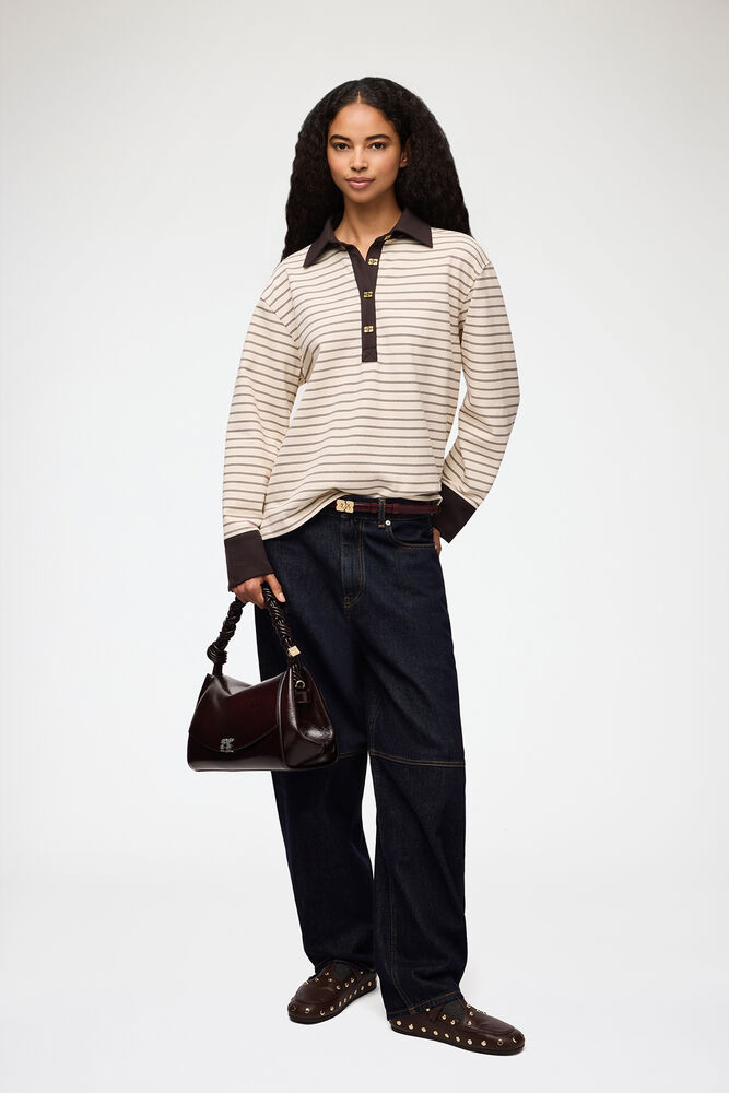 Polo Shirt in Stripe, Chocolate Brown