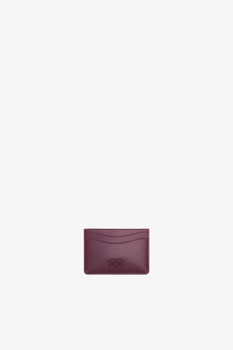 Bou Card Holder in Burgundy, Recycled Leather, in colour Burgundy - 1 - GANNI