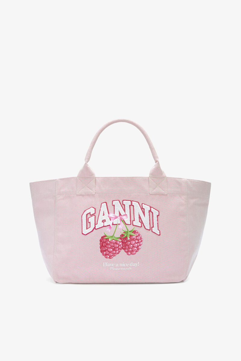 Tote Medium in Pink, Recycled Polyester, in colour Egret - 1 - GANNI