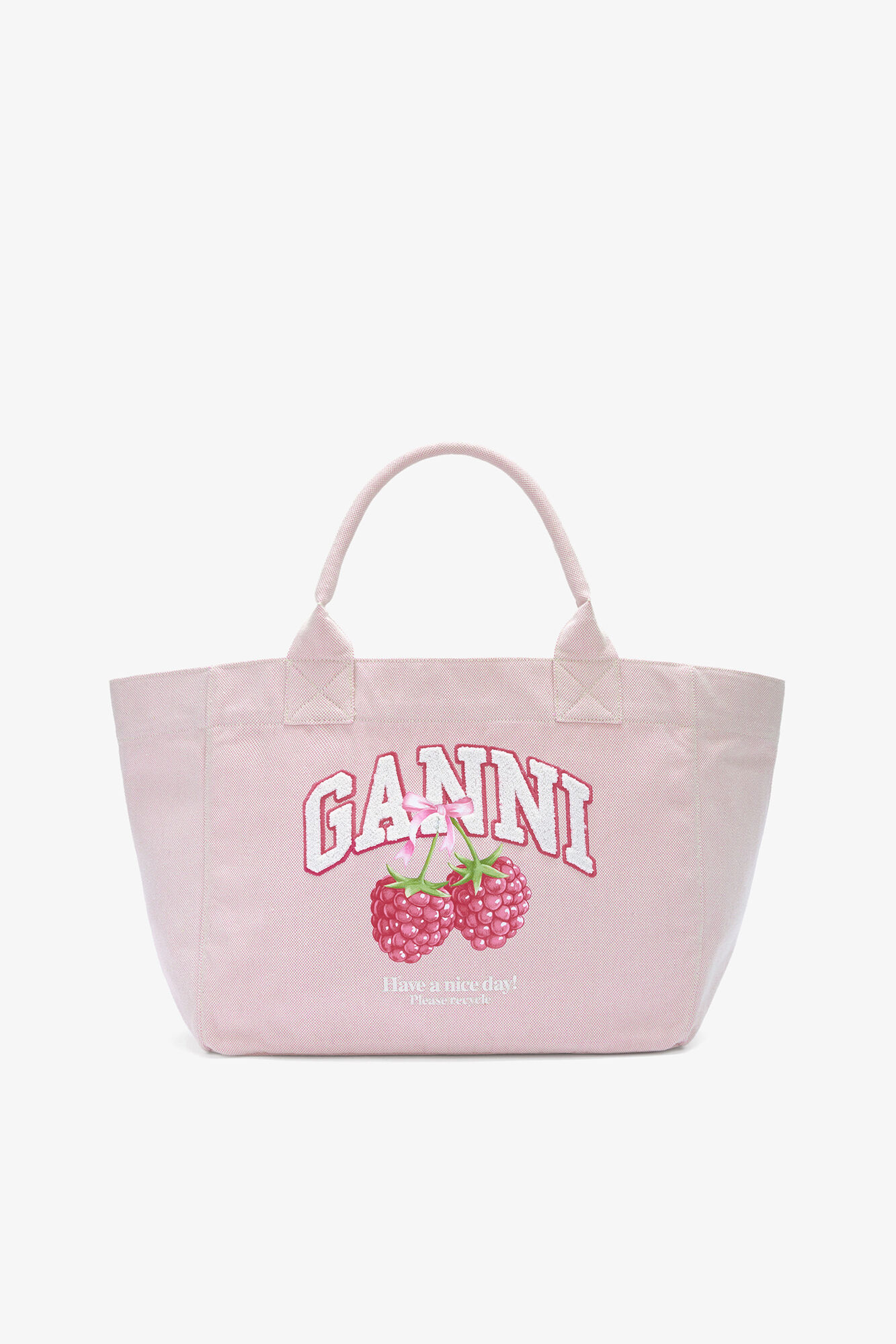 Tote Medium in Pink, Recycled Polyester, in colour Egret - 1 - GANNI