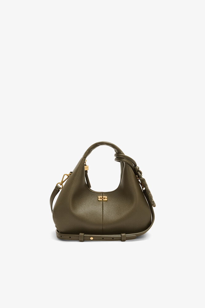 Mini Hobo Bag in Grained Green, Military Olive