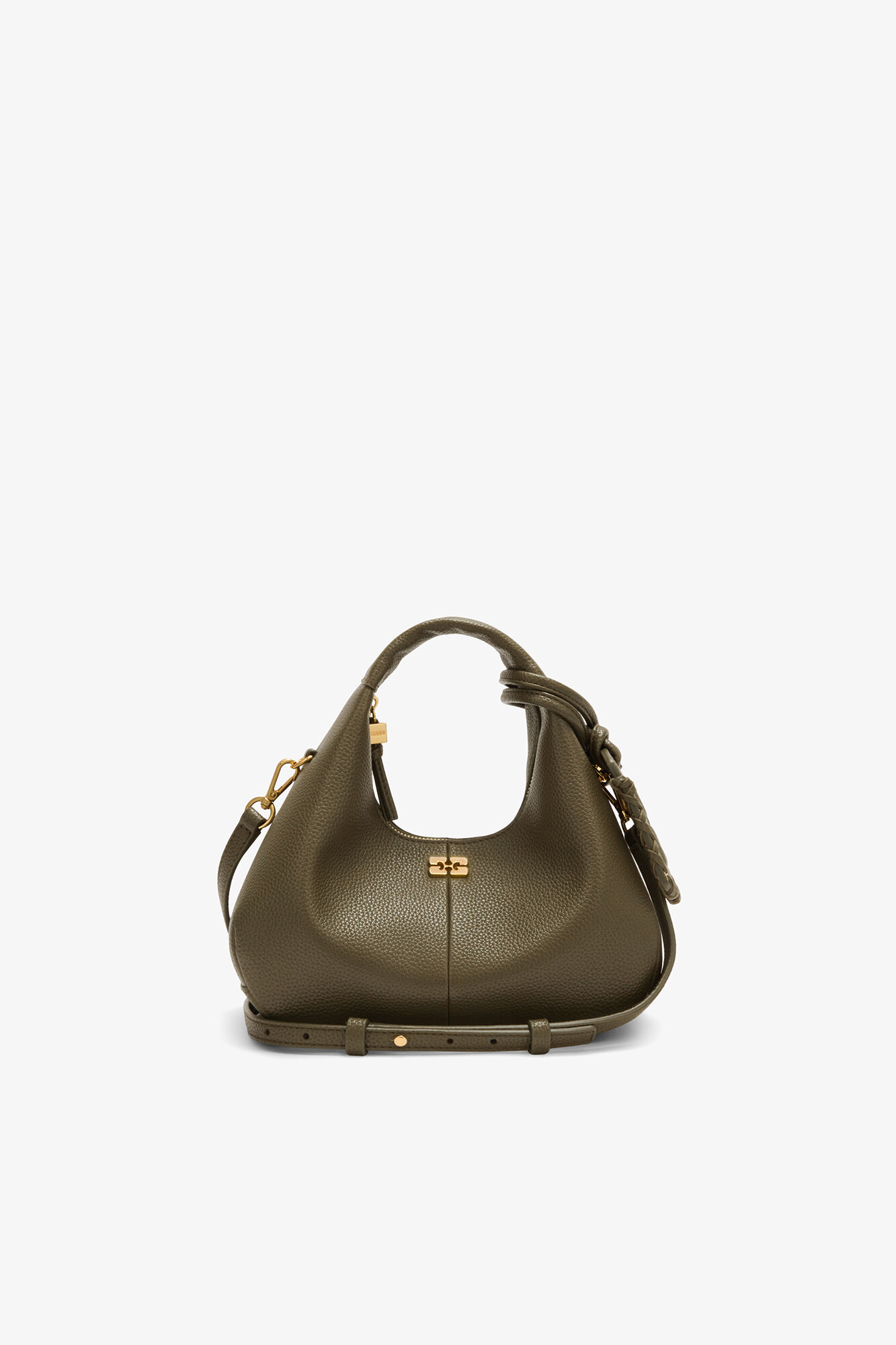 Mini Hobo Bag in Grained Green, Recycled Polyester, in colour Military Olive - 1 - GANNI