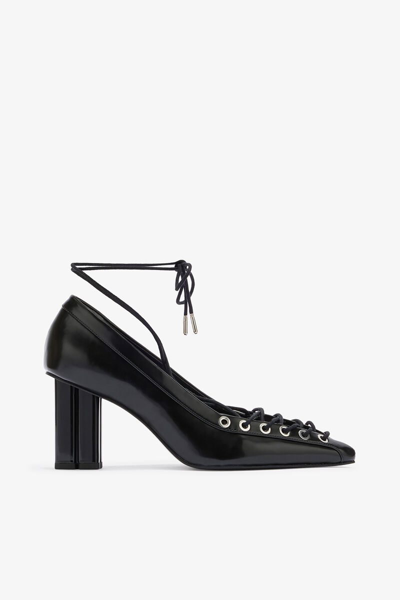 Butterfly höga pumps med snörning i svart, Polyurethane, in colour Black - 1 - GANNI