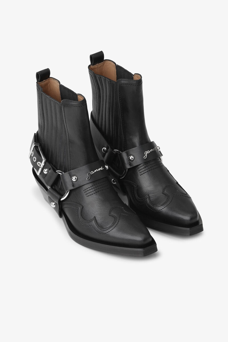 Black Low Cut Western Chelsea Boots, Recycled Leather, in colour Black - 2 - GANNI