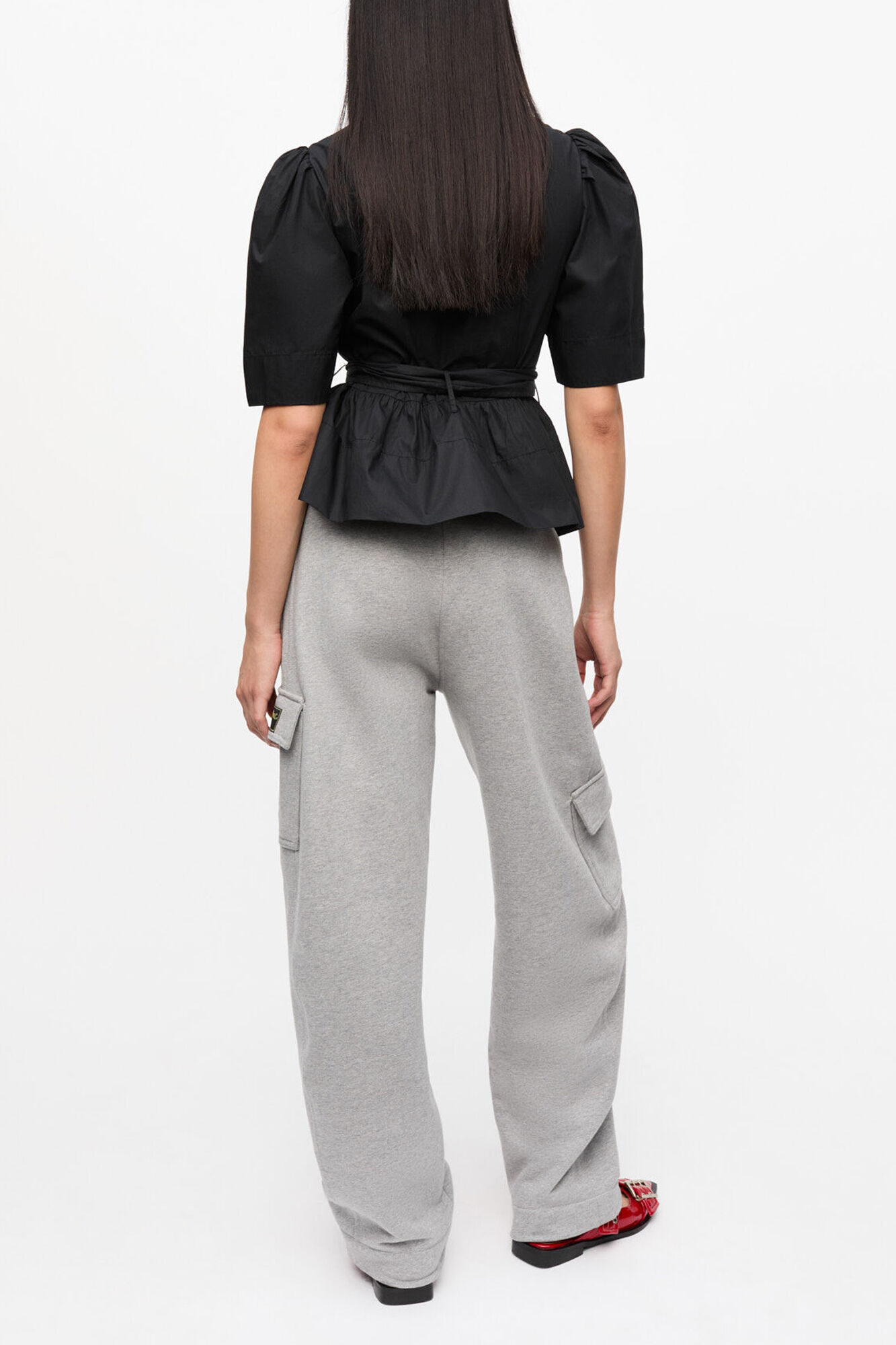 ブラック ストレッチコットン タイストラップ ブラウス, Organic Cotton, in colour Black - 5 - GANNI