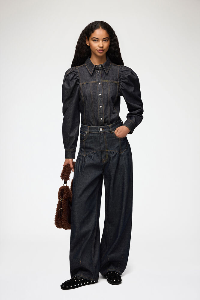 Corset Jeans in Textured Slub Denim, Rinse