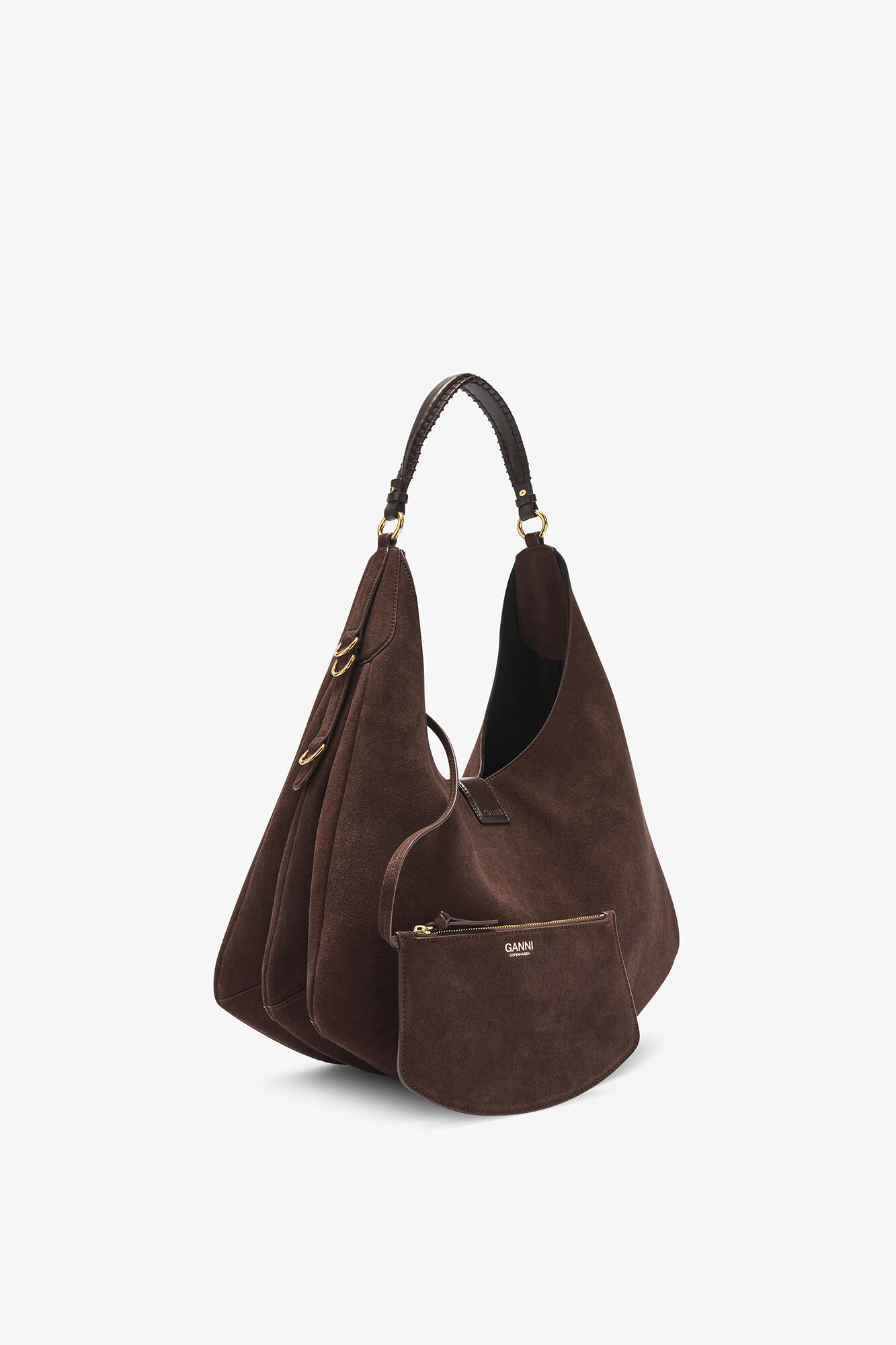 Grand sac Kat daim marron, Recycled Leather, in colour Chicory Coffee - 2 - GANNI