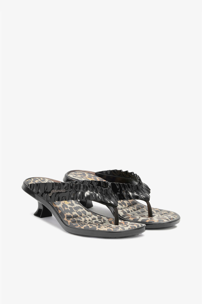 Melissa-Zehentrenner-Sandalen in Pfennigabsatz und Leopard, Polyvinyl Chloride, in colour Black - 2 - GANNI