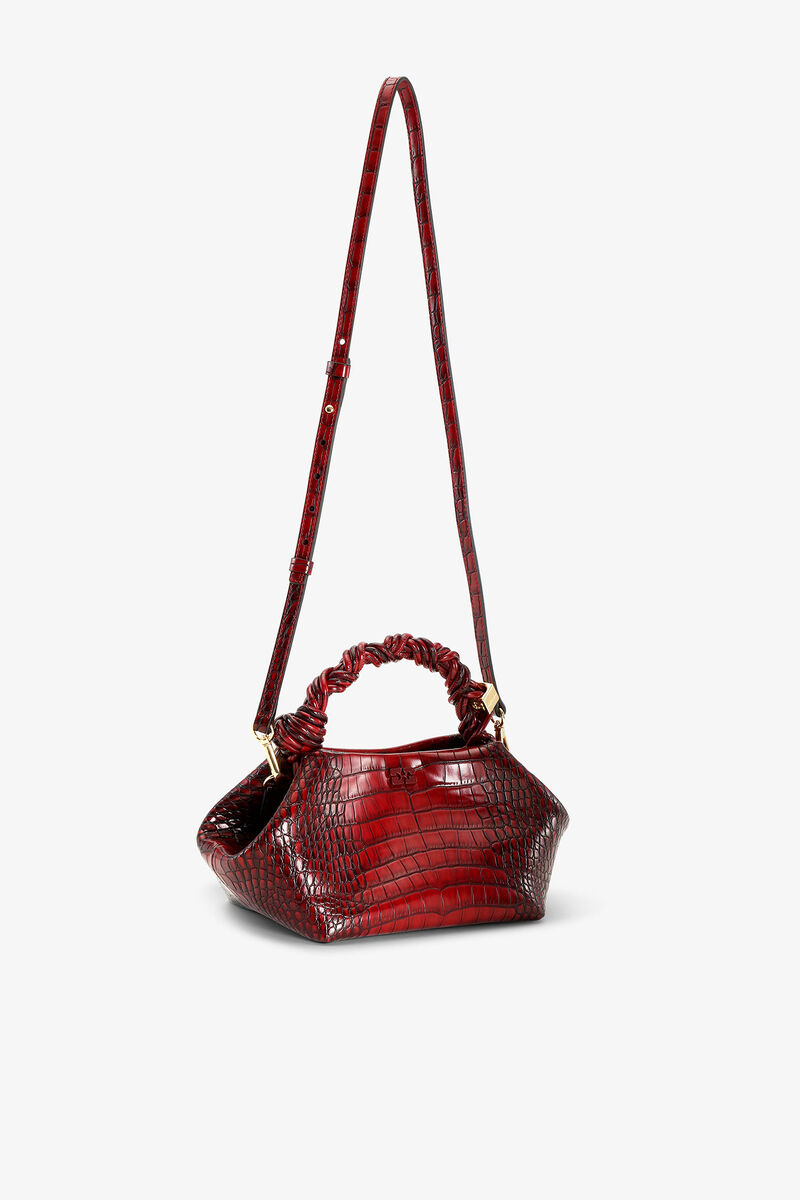 Small Bou Bag in Burgundy Croco, Recycled Leather, in colour Burgundy - 3 - GANNI