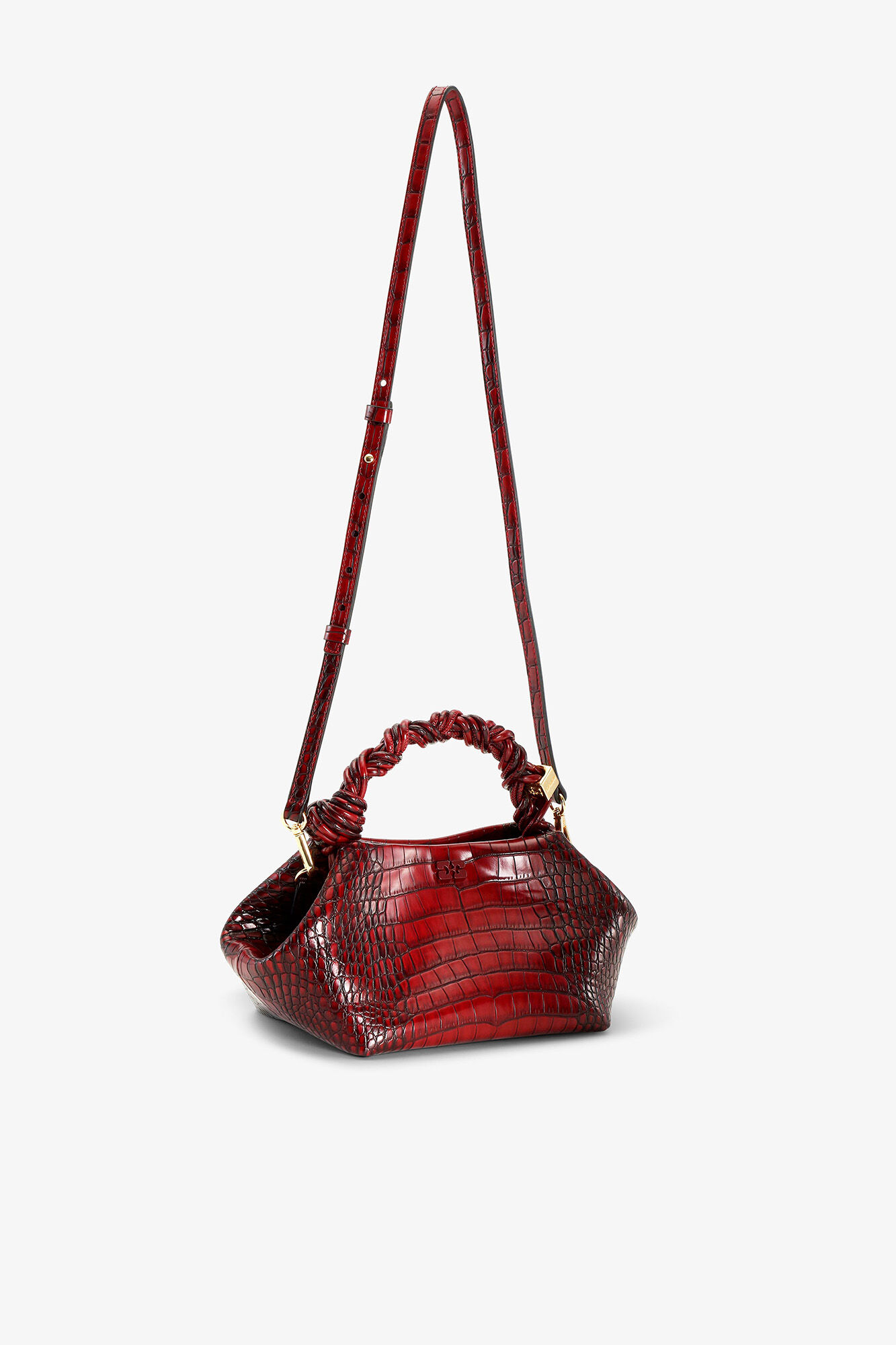 Small Bou Bag in Burgundy Croco, Recycled Leather, in colour Burgundy - 3 - GANNI