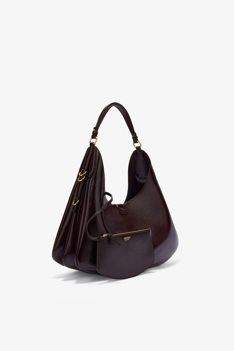 Large Kat Bag in Brown Shine, Polyester, in colour Demitasse - 2 - GANNI