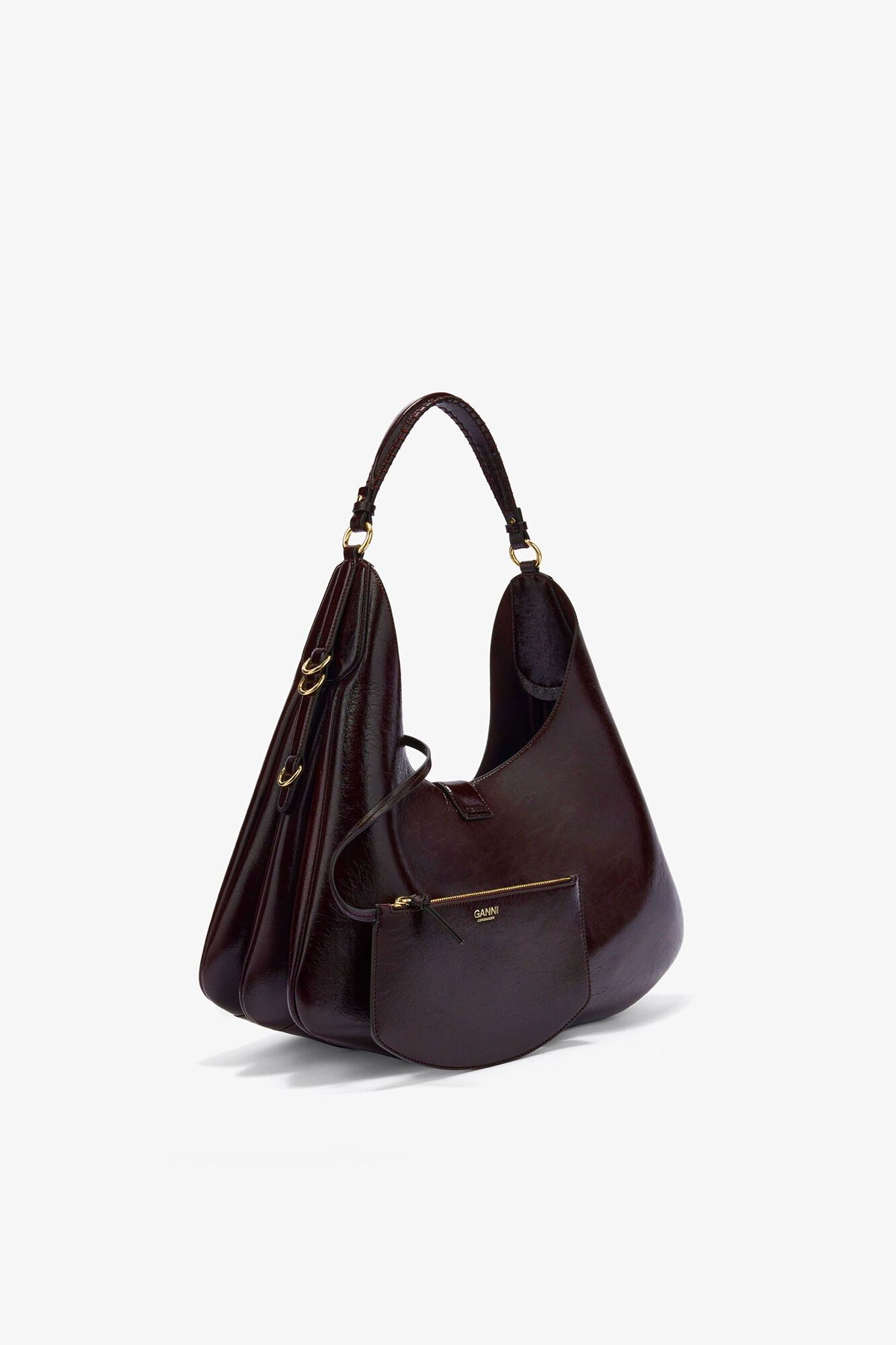 Large Kat Bag in Brown Shine, Polyester, in colour Demitasse - 2 - GANNI
