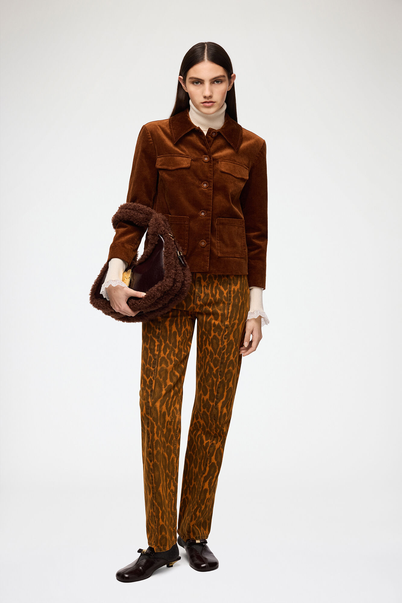 Blazer i brun kordfløyel, Organic Cotton, in colour Tortoise Shell - 2 - GANNI