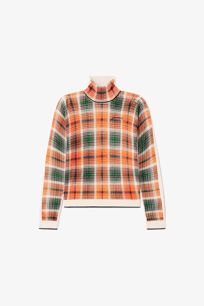 Turtleneck in Check Merino, Russet Orange