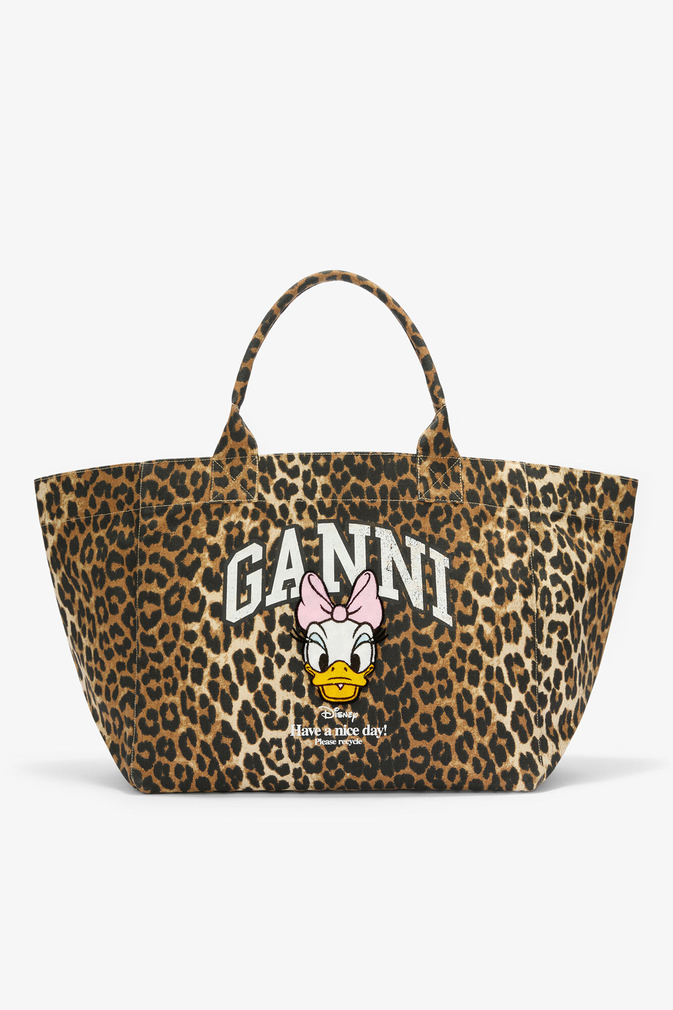 XXL-Shopper in Leopard- und Daisy-Duck, Recycled Cotton, in colour Almond Milk - 1 - GANNI