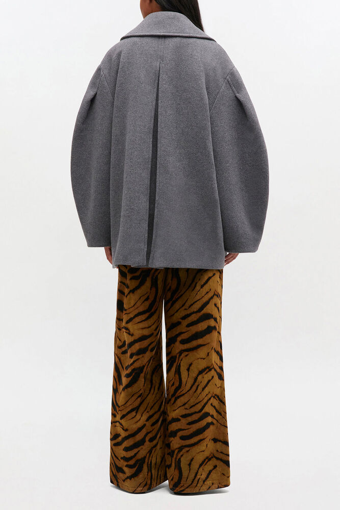 Grey Wool Oversized Midi Peacoat, Pewter