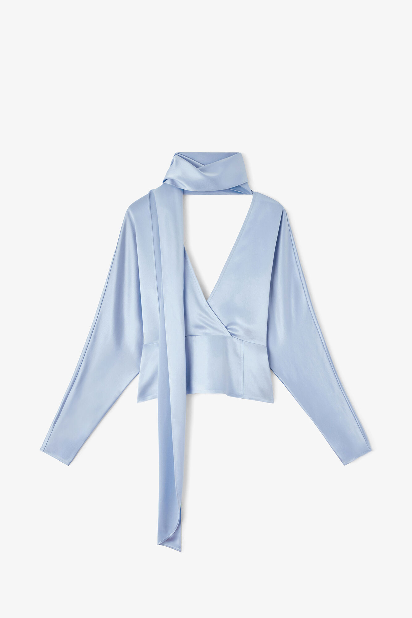 Blouse in Blue Satin, Acetate, in colour Soft Chambray - 1 - GANNI