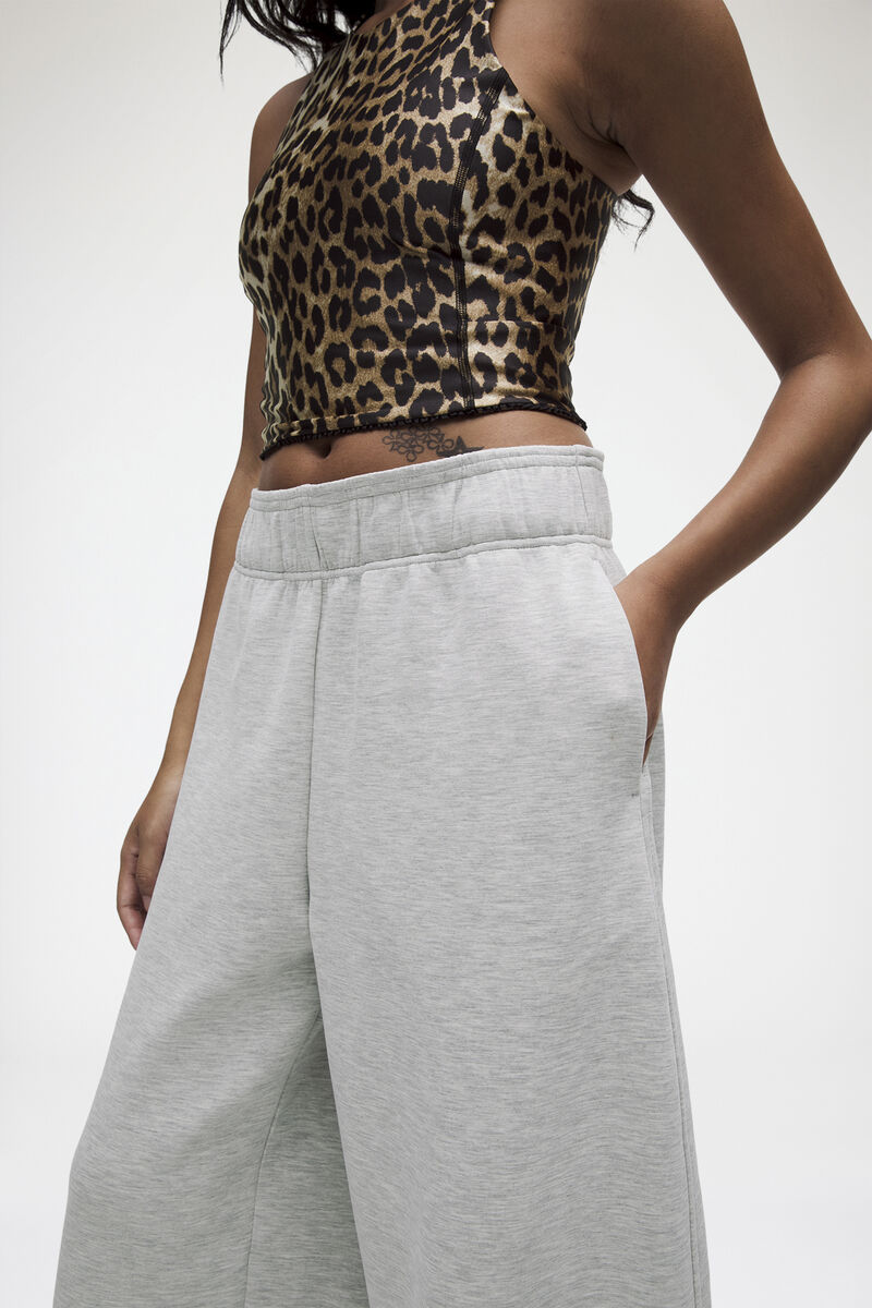 Brushed Softstreme Barrel-Leg Pants, Recycled Polyester, in colour Heathered Core Ultra Light Grey - 4 - GANNI