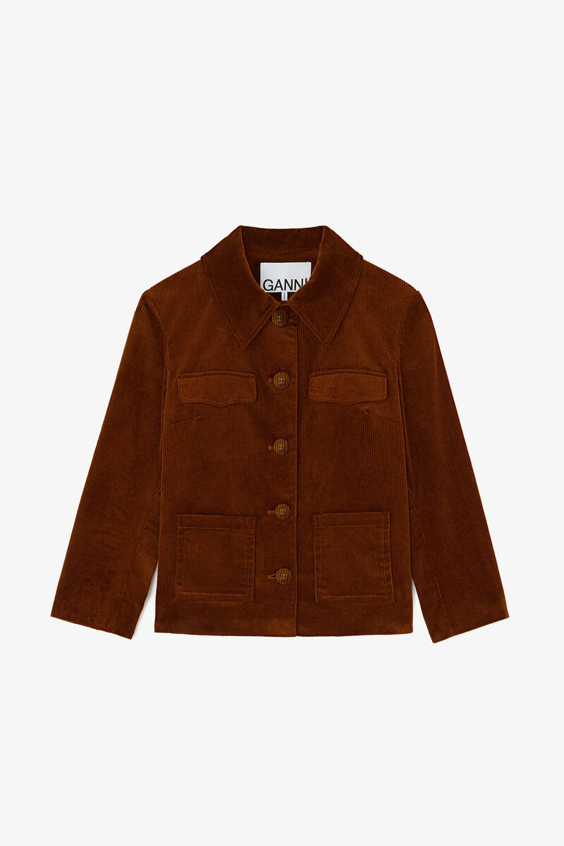 Blazer i brun kordfløyel, Organic Cotton, in colour Tortoise Shell - 1 - GANNI