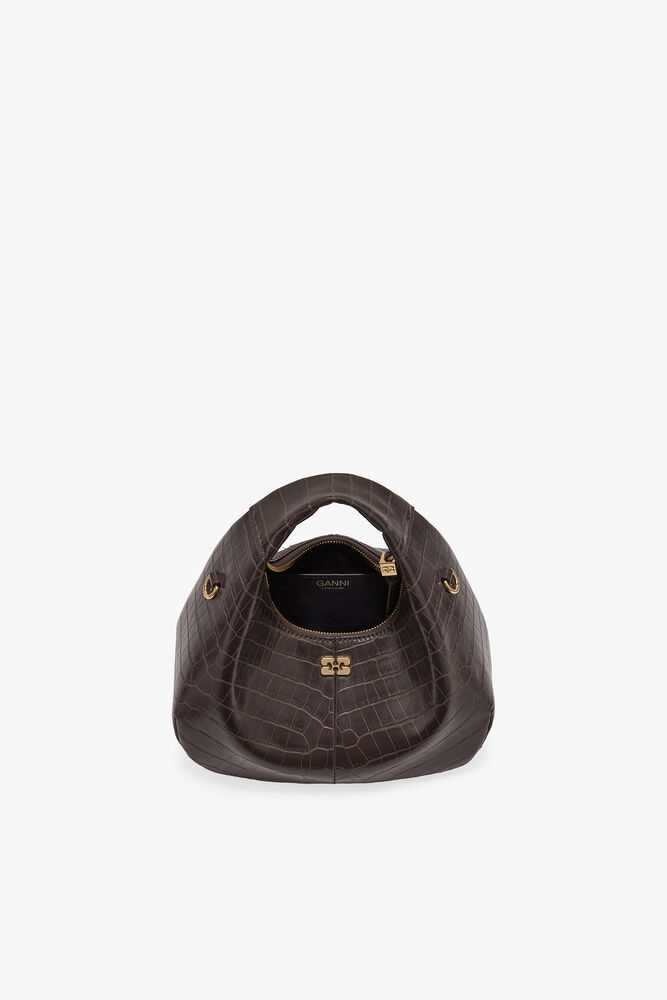 Mini Hobo Bag in Brown Croco, Chocolate Fondant