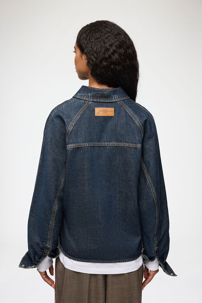 Shirt in Textured Slub Denim, Dark Blue Vintage