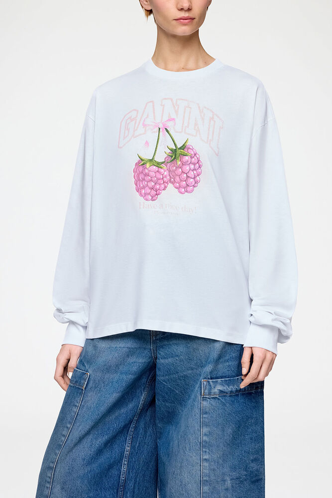 Long-sleeve T-shirt with Raspberries, Bright White
