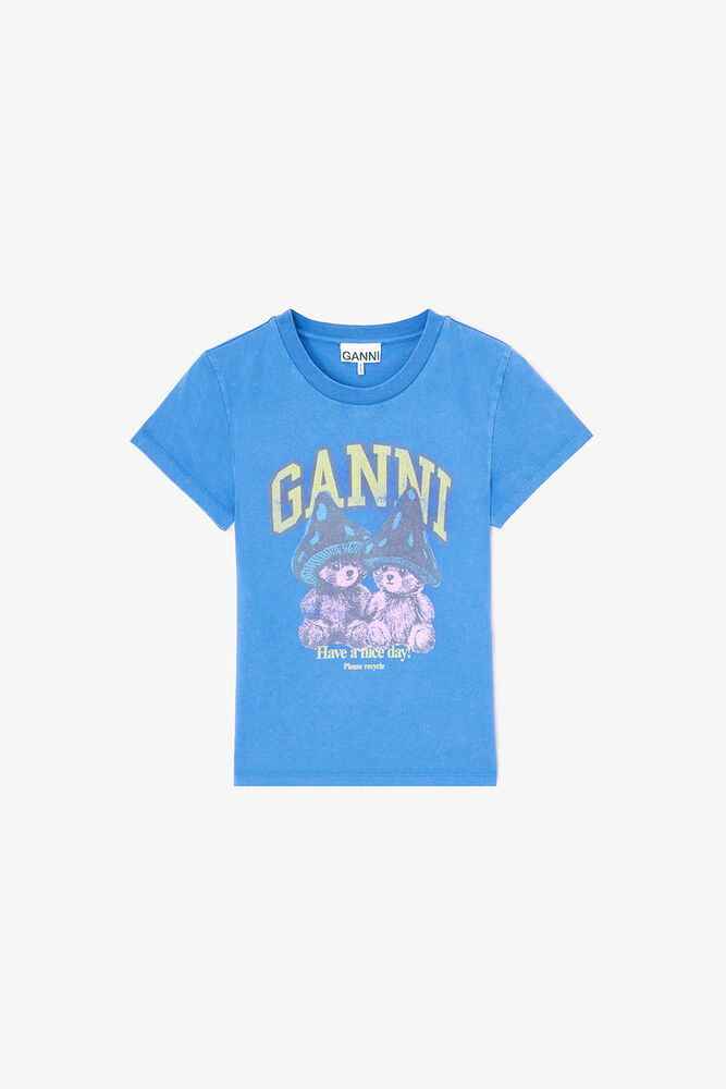 Baby Fit T-shirt with Mushroom Teddy, Strong Blue