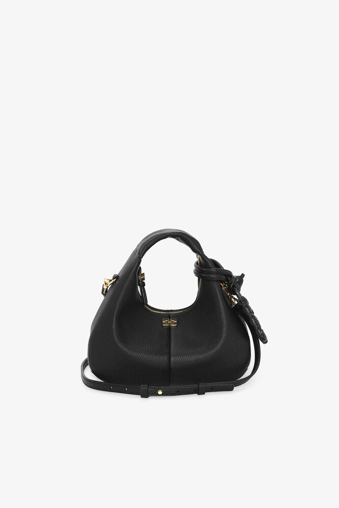 Mini-Hobo-Tasche in genarbtem Schwarz, Black