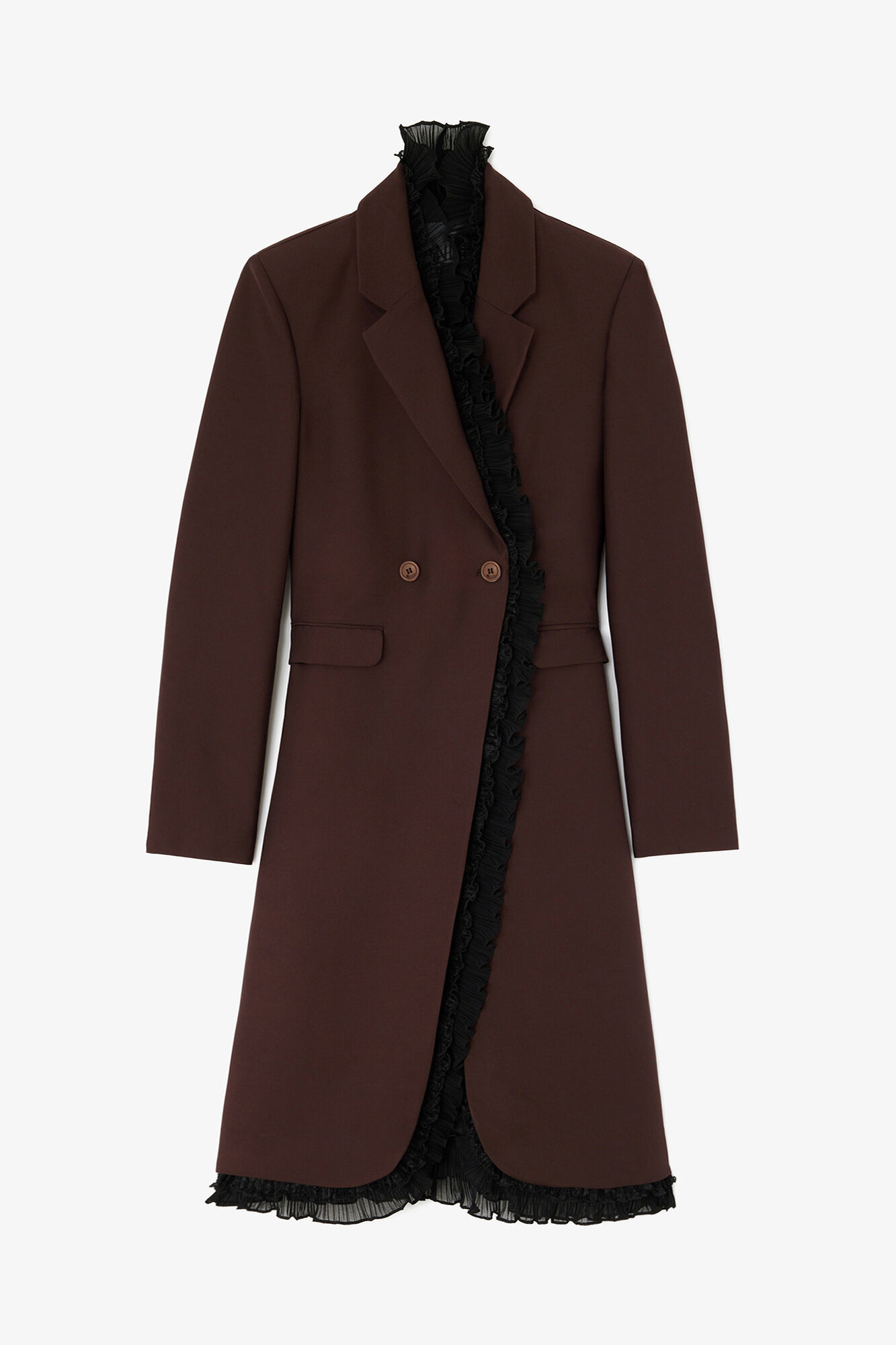Long Blazer in Brown Wool, Viscose, in colour Chocolate Plum - 1 - GANNI