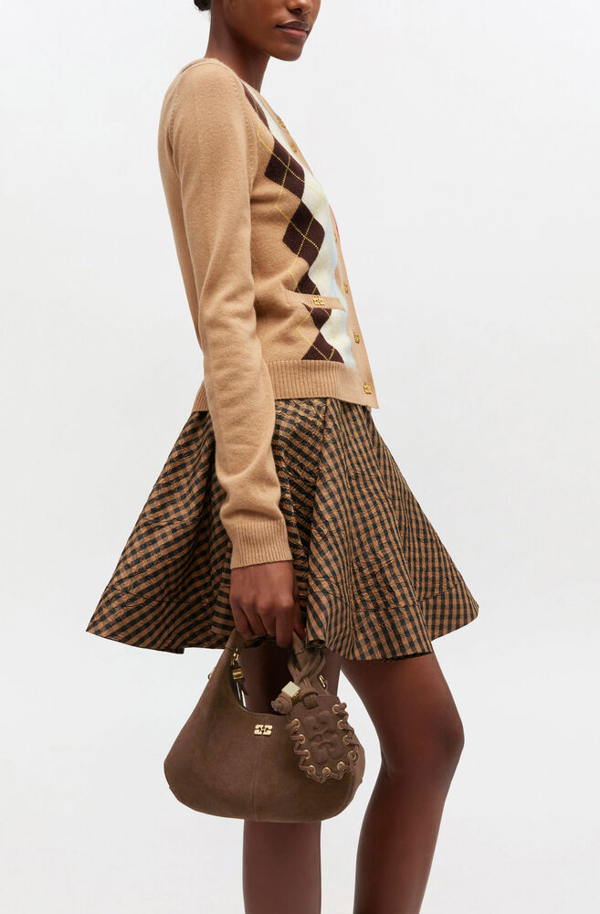 Mini Hobo Bag in Brown Suede, Chicory Coffee