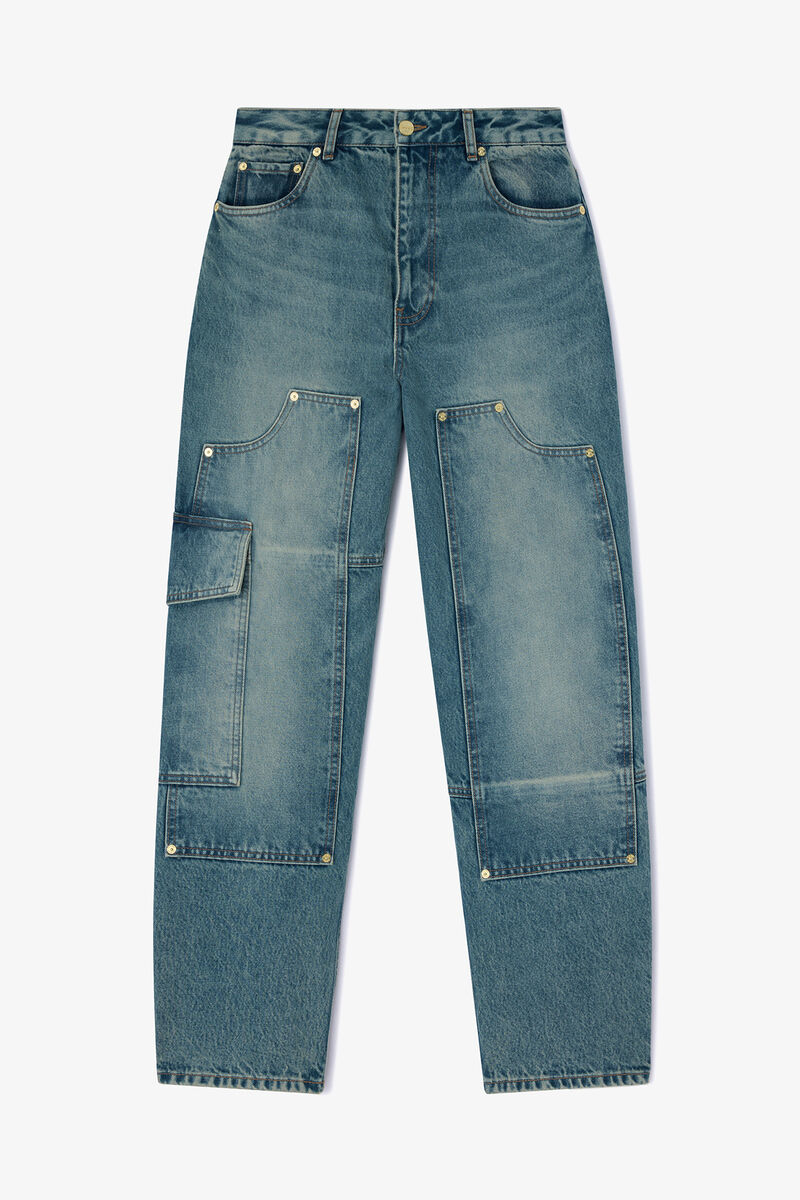 Audri Jeans in Tint Rigid Denim, Organic Cotton, in colour Mid Blue Vintage - 1 - GANNI