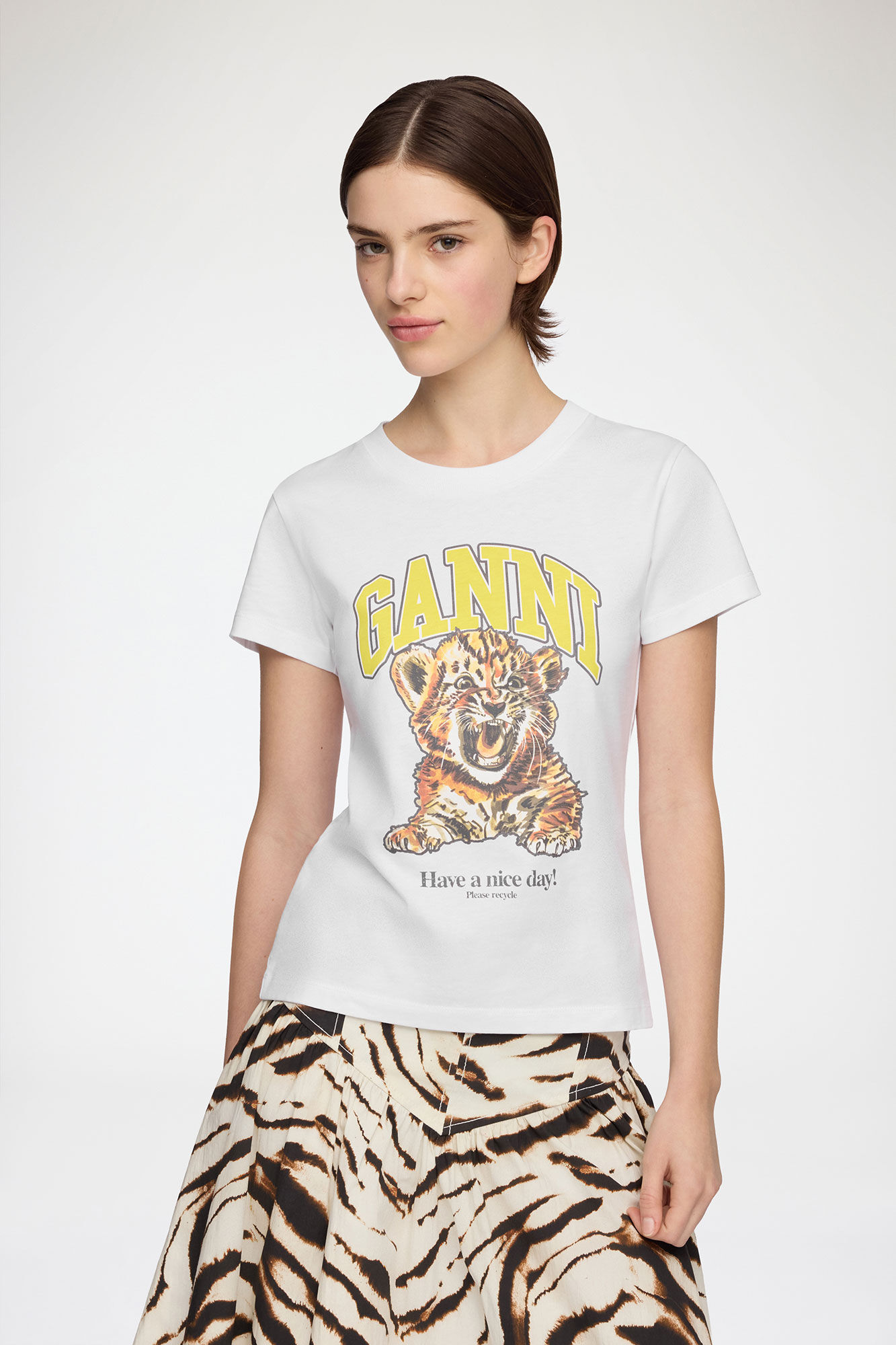 Baby Fit T-shirt with Tiger, Organic Cotton, in colour Bright White - 1 - GANNI