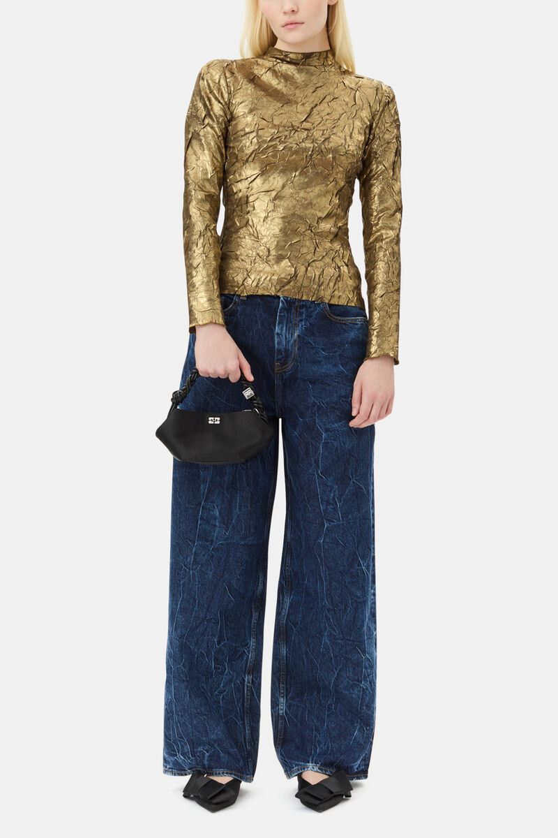 Gold Long-sleeve Blouse, Recycled Polyester, in colour Gold - 2 - GANNI