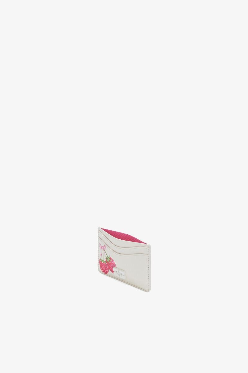 Bou Card Holder in White, Recycled Leather, in colour Egret - 3 - GANNI