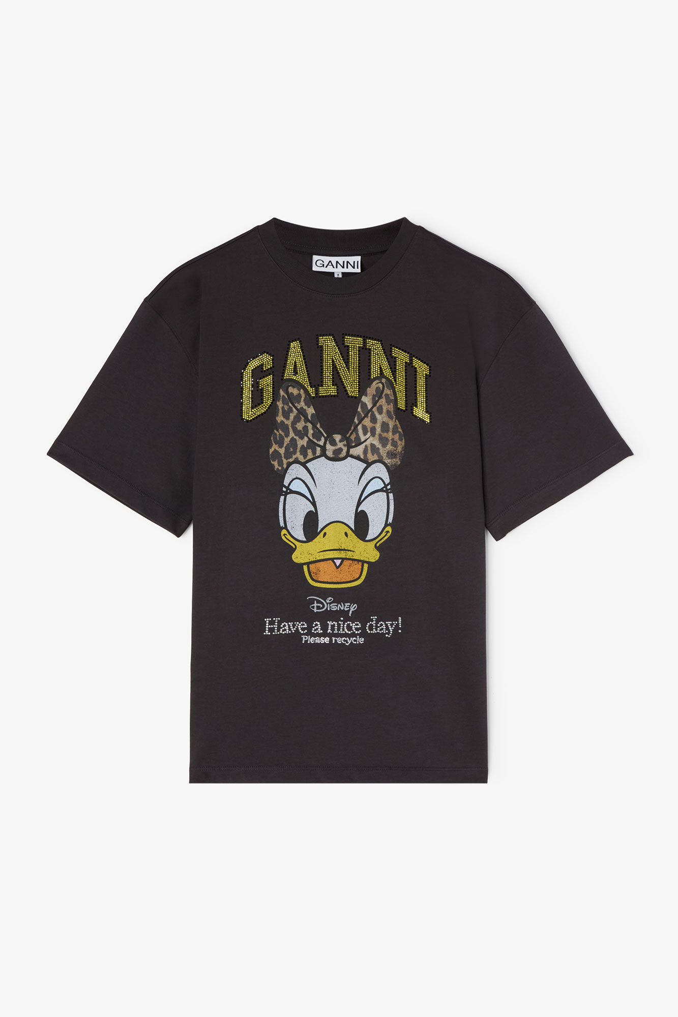 Black GANNI x Disney Daisy Print T-shirt, Organic Cotton, in colour Phantom - 1 - GANNI
