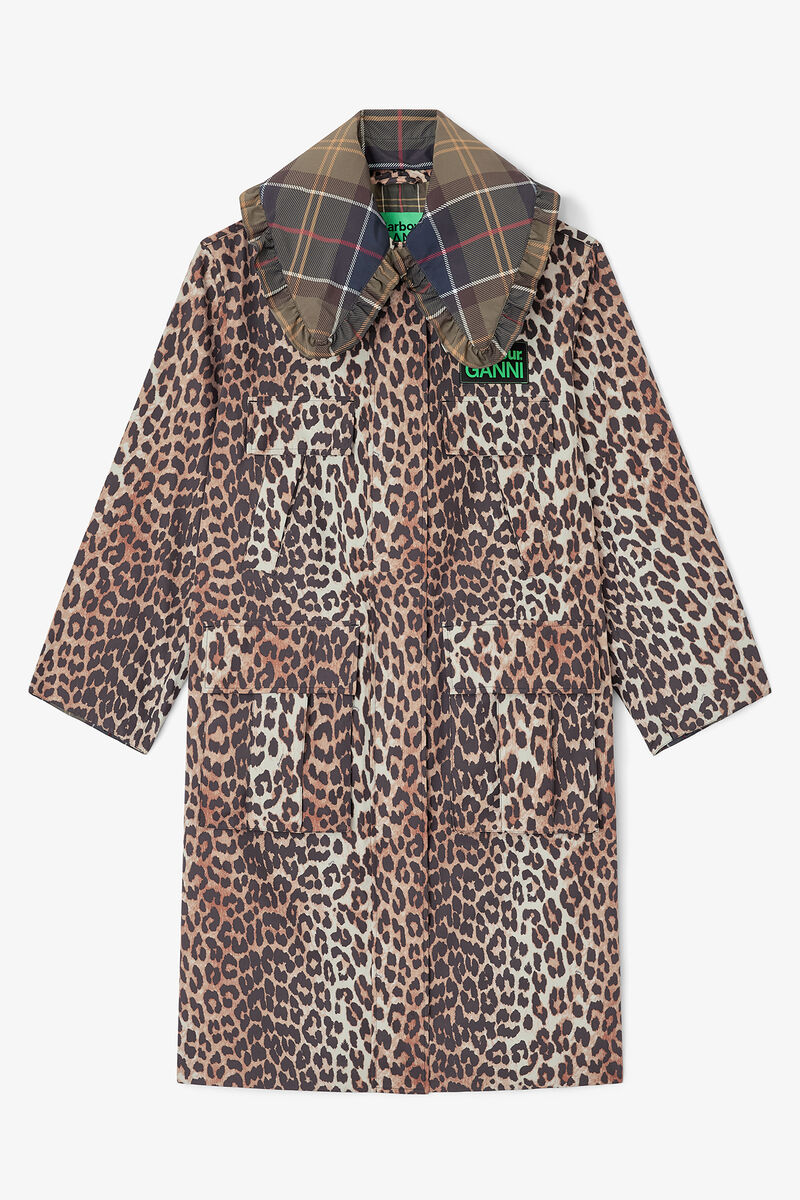 Long Coat in Leopard, Recycled Polyester, in colour Leopard - 1 - GANNI