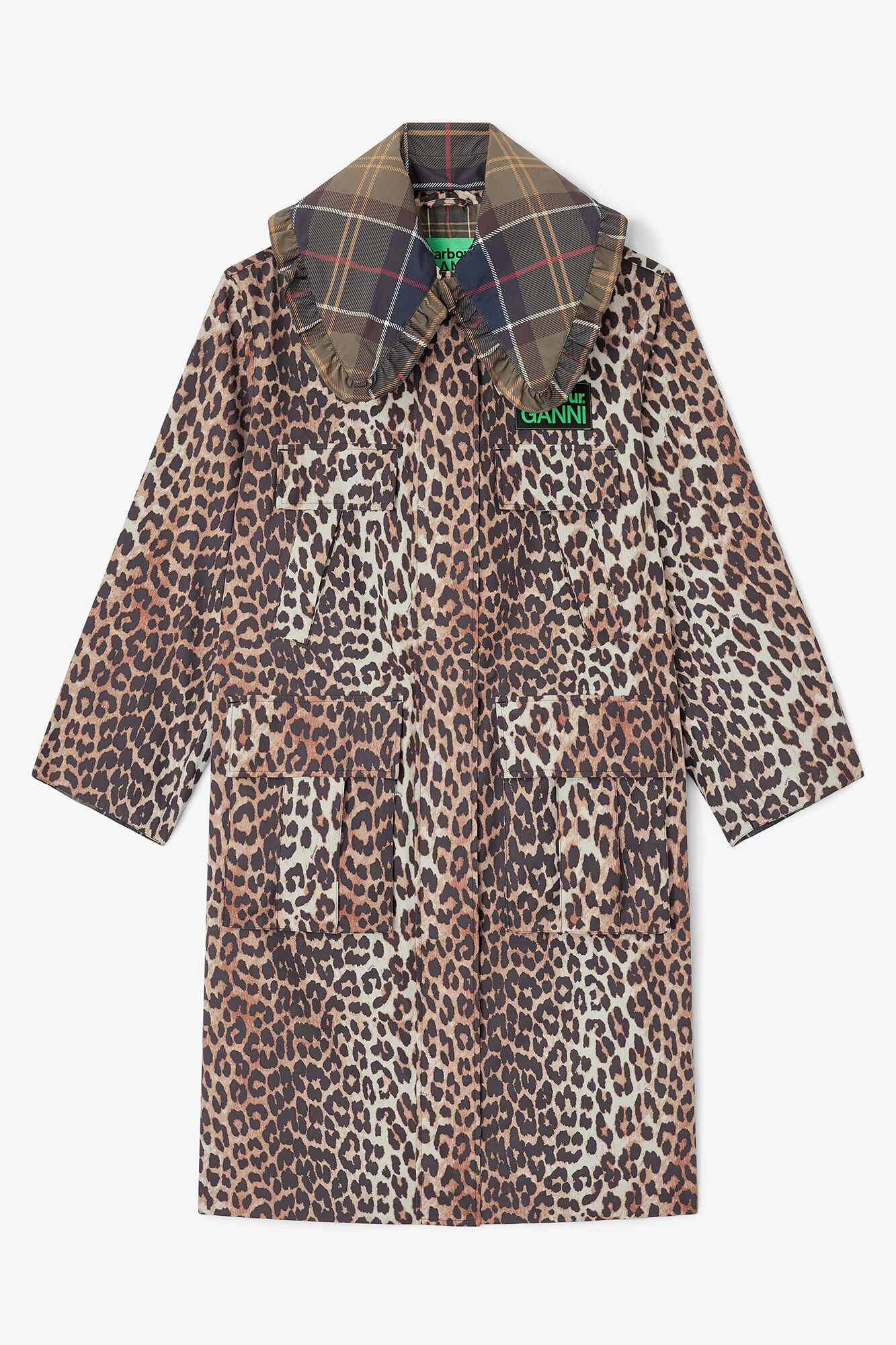 Long Coat in Leopard, Recycled Polyester, in colour Leopard - 1 - GANNI