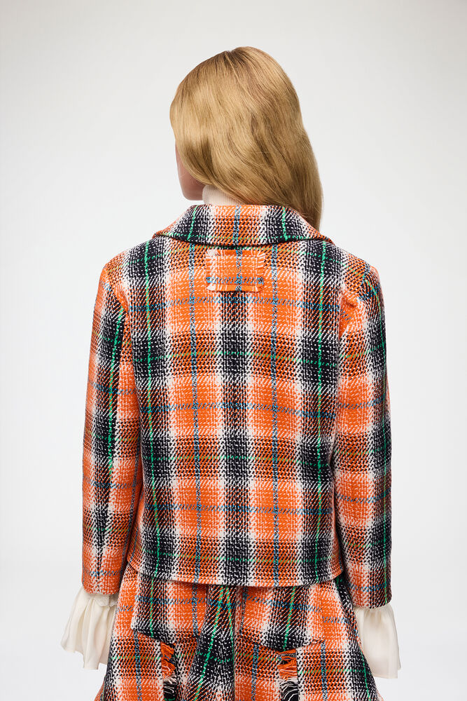Blazer mit Karo-Grafik, Mandarin Orange