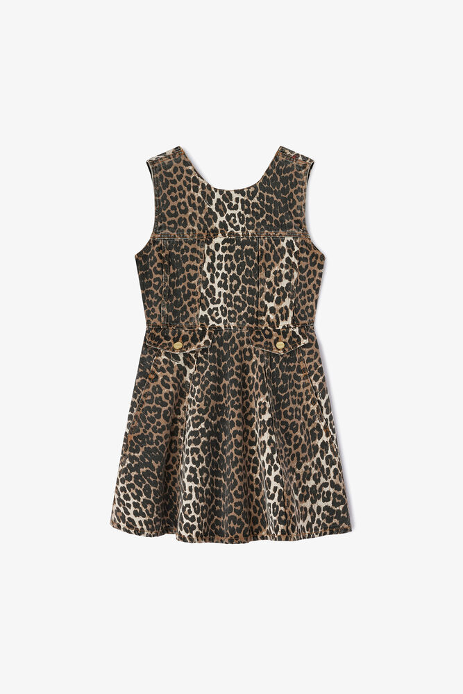 Leopard Denim Mini Dress, Almond Milk