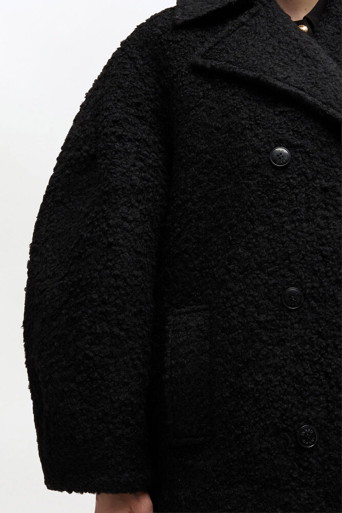 Svart bouclé-kåpe i midilengde, Black