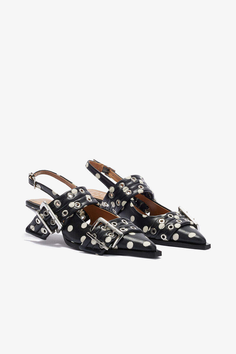 Feminine Buckle Heels with Dots, Recycled Leather, in colour Black - 2 - GANNI