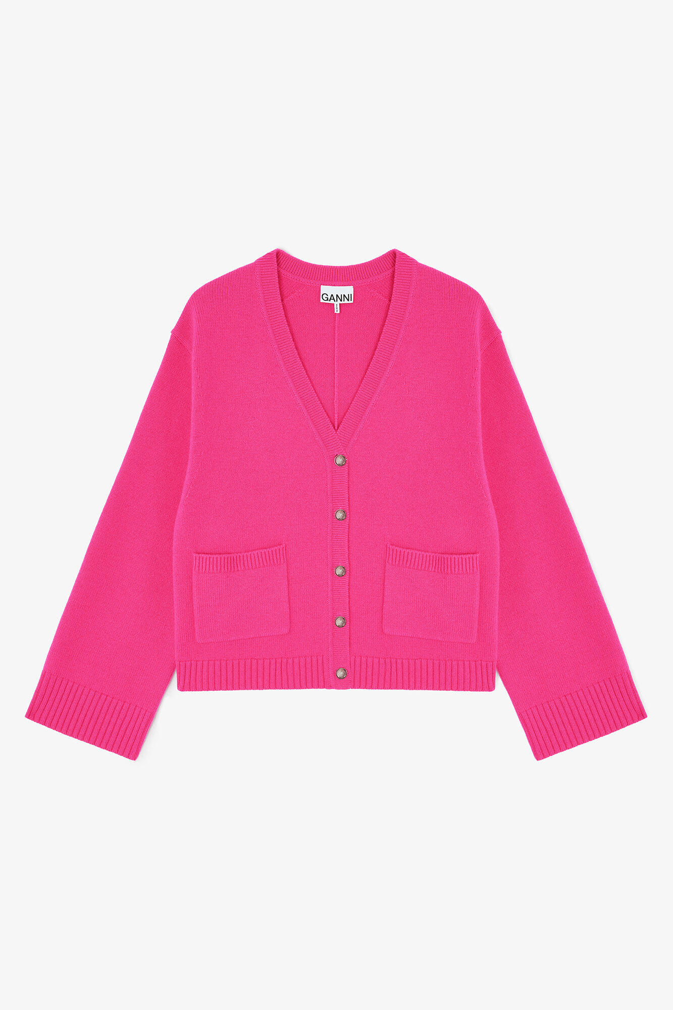 Klassisk cardigan i ull, Wool, in colour Fuchsia Purple - 1 - GANNI