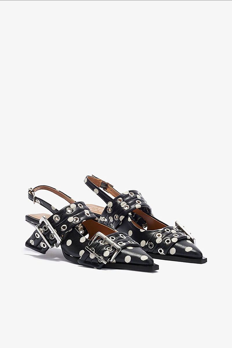 Feminine Buckle Heels with Dots, Recycled Leather, in colour Black - 2 - GANNI