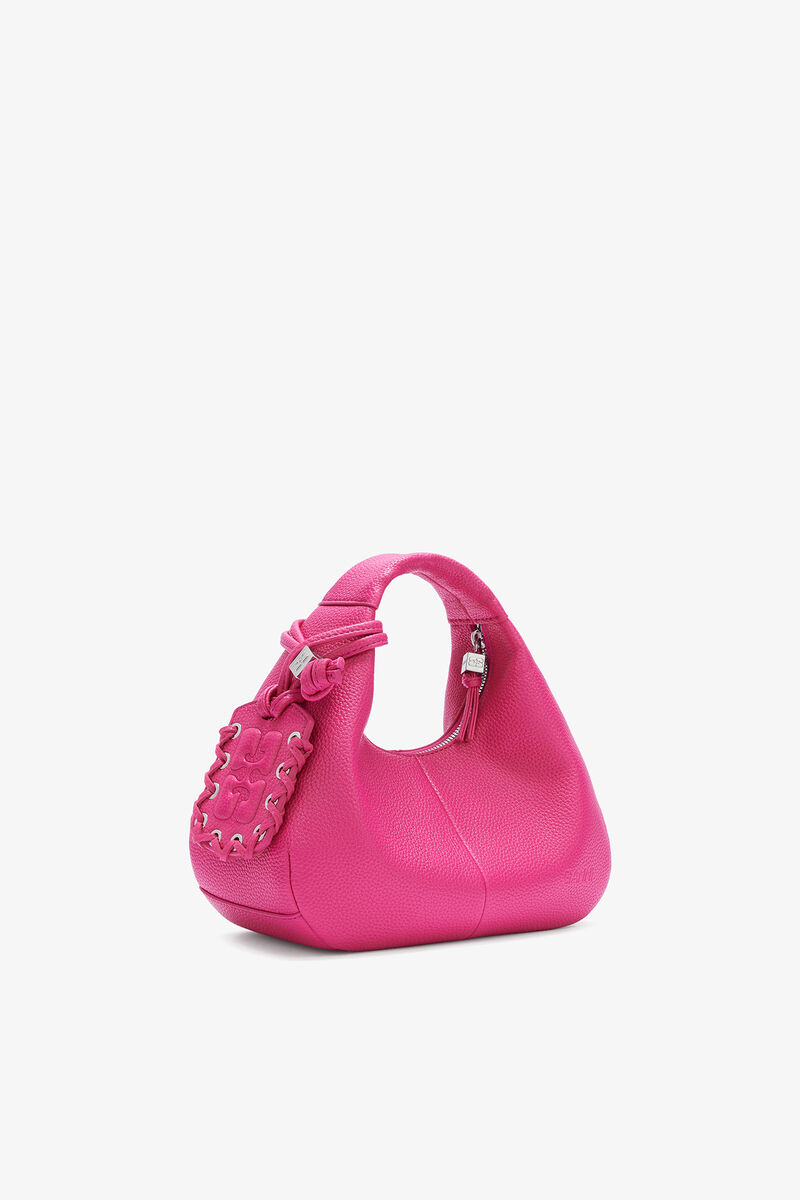 Mini Hobo Bag in Grained Pink, Recycled Polyester, in colour Cabaret - 2 - GANNI