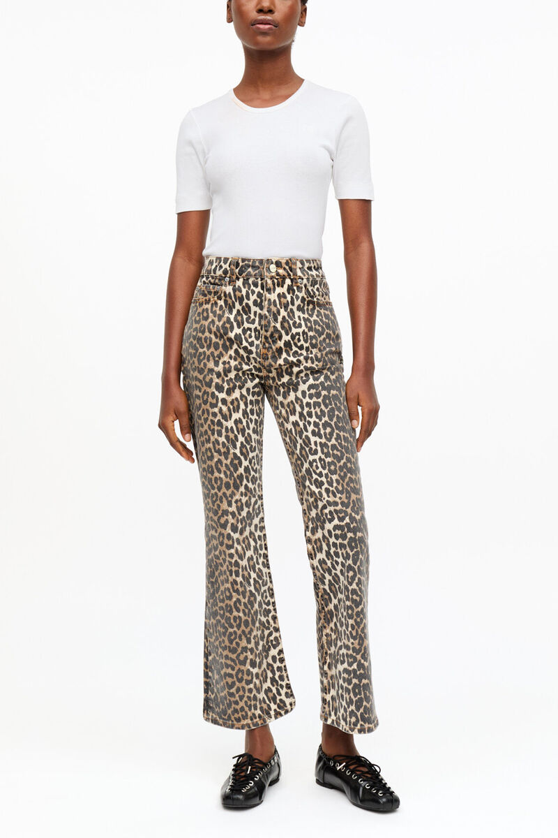 Betzy Cropped Jeans in Leopard Denim, Organic Cotton, in colour Leopard - 2 - GANNI