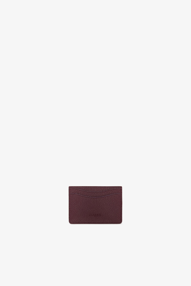 Bou Card Holder in Grained Burgundy, Polyurethane, in colour Port Royale - 2 - GANNI