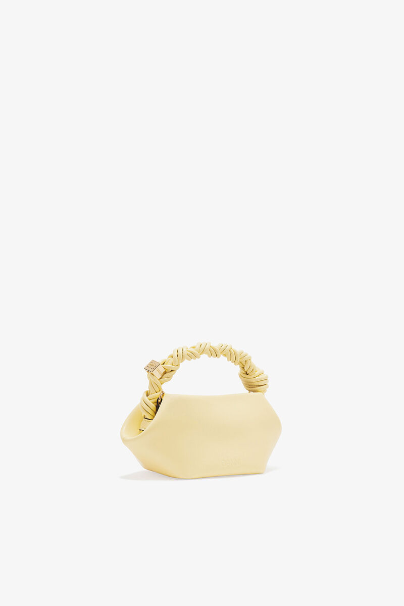 Mini Bou Bag in Yellow, Recycled Leather, in colour Yellow Cream - 2 - GANNI