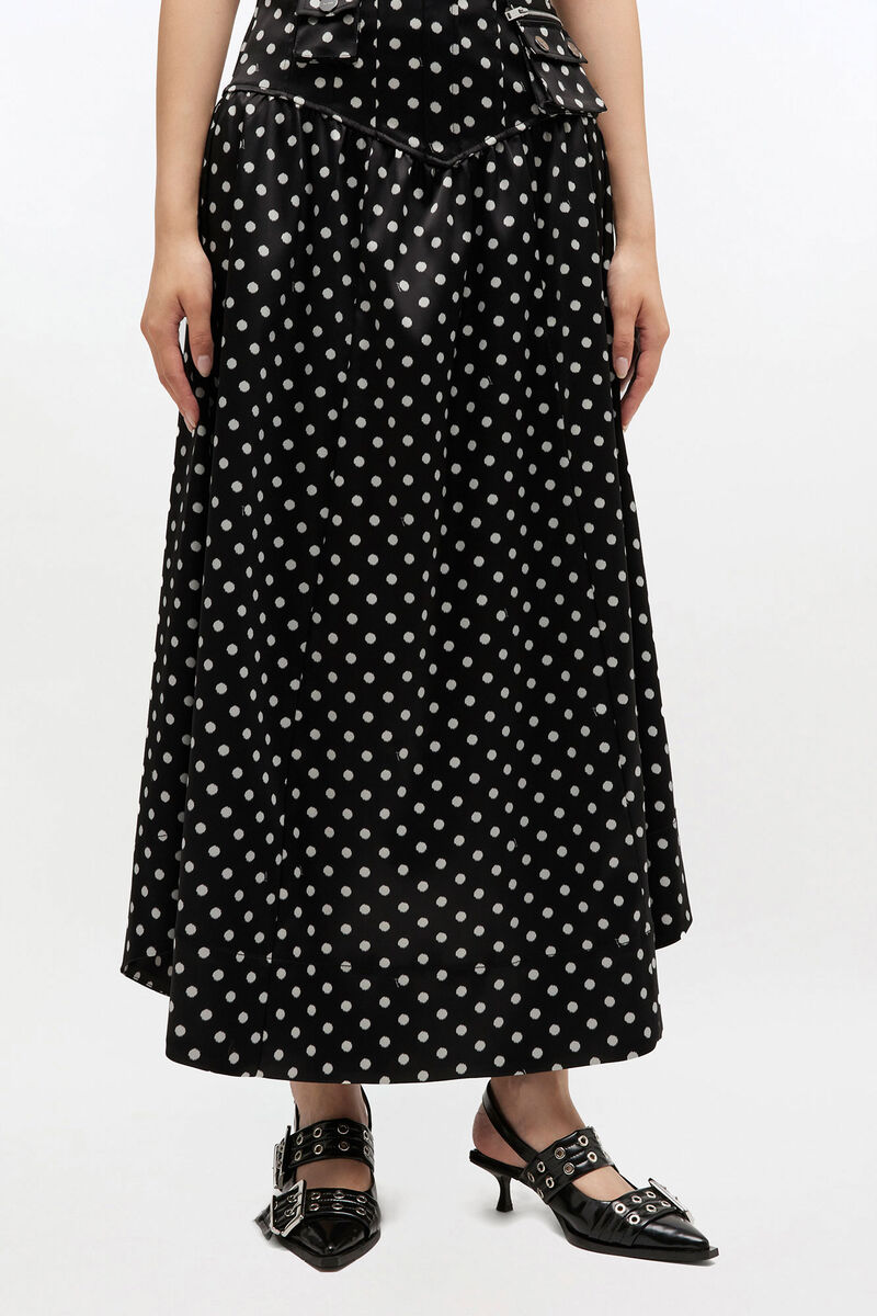 Polka-Dot Satin Corset Skirt, Recycled Polyester, in colour Black - 2 - GANNI