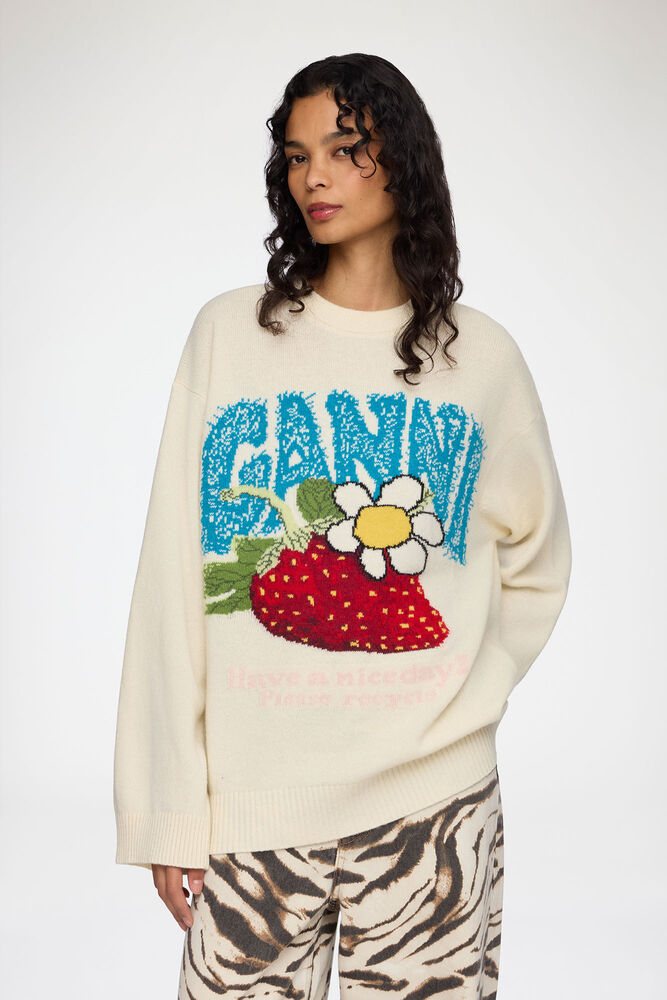 Oversized Jumper with Strawberry, Egret
