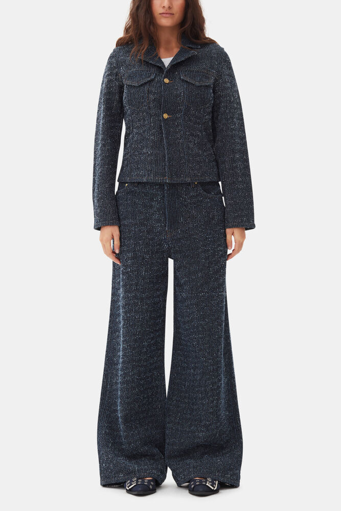 Denim Feminine Buckle Ballerinas, Dark Navy